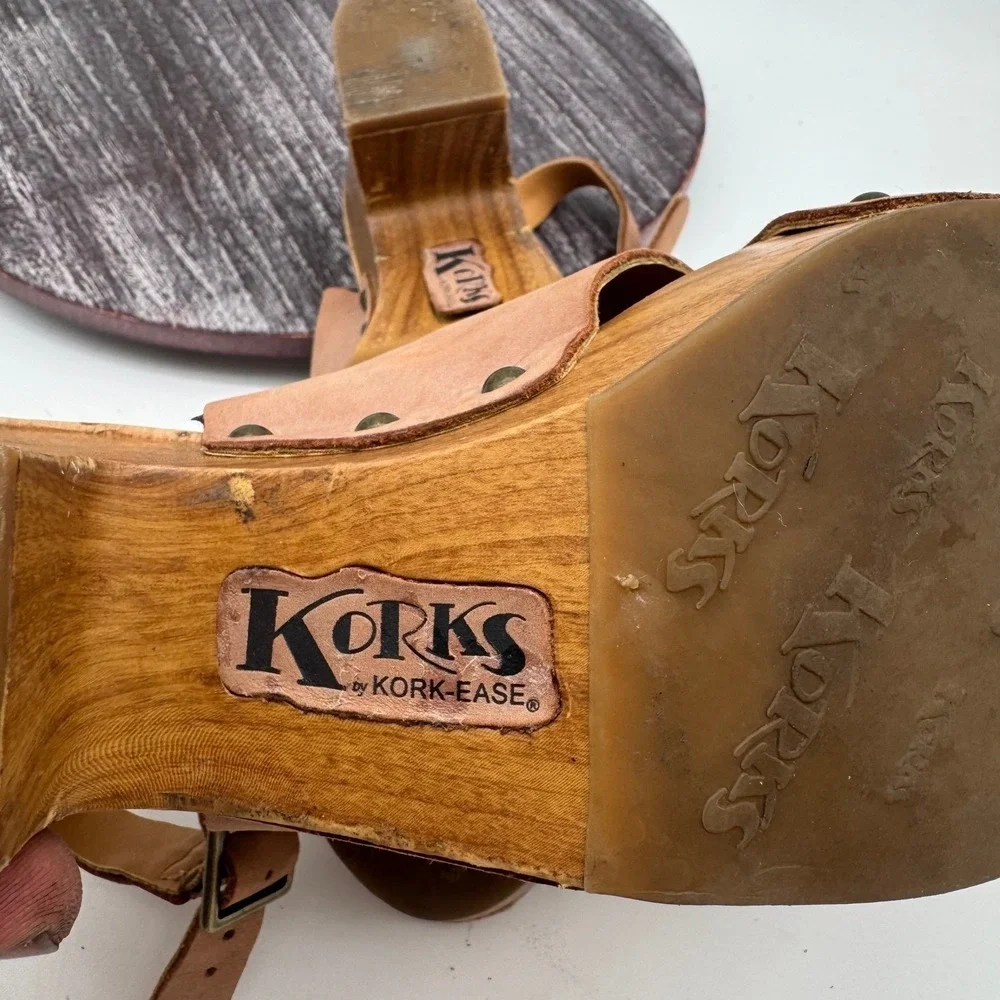 Korks by Kork Ease Sandals Women 9.5 Leather Wedge Slingback Comfort Shoes‎ Tan